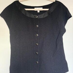 St. John Collection Scoop Neck Button-Up Top — Black (Size XL / US 12)